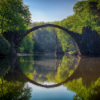 Eine runde Brücke spiegelt sich im Wasser und wirkt dadurch wie ein Kreis, welcher Website und Technik begreiflich macht